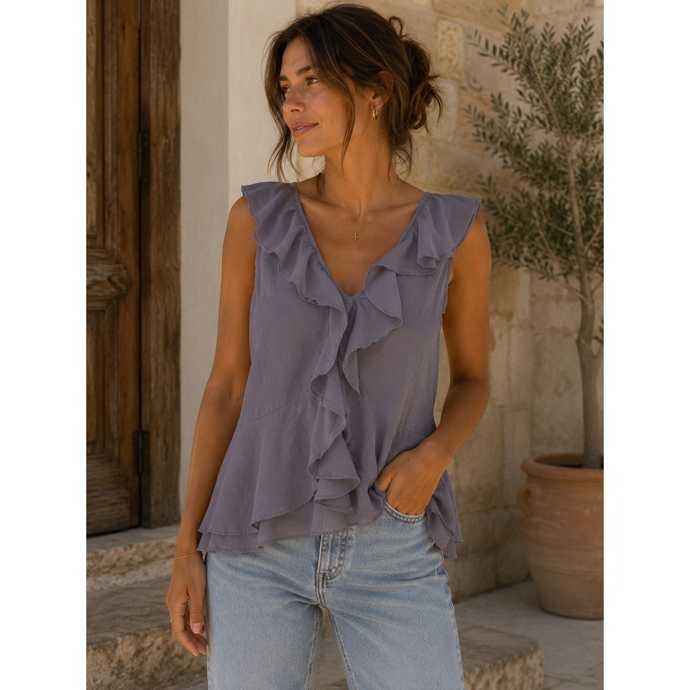 J Crew Tank Top Womens 2 Purple Silk Ruffle Romantic Fairycore Coquette